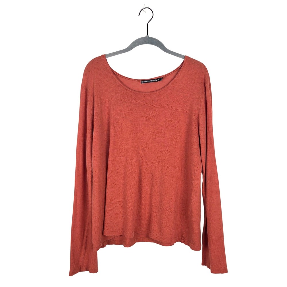 Gudrun Sjoden Dark Orange Cotton Modal Pointelle Knit Top XL Casual Lightweight